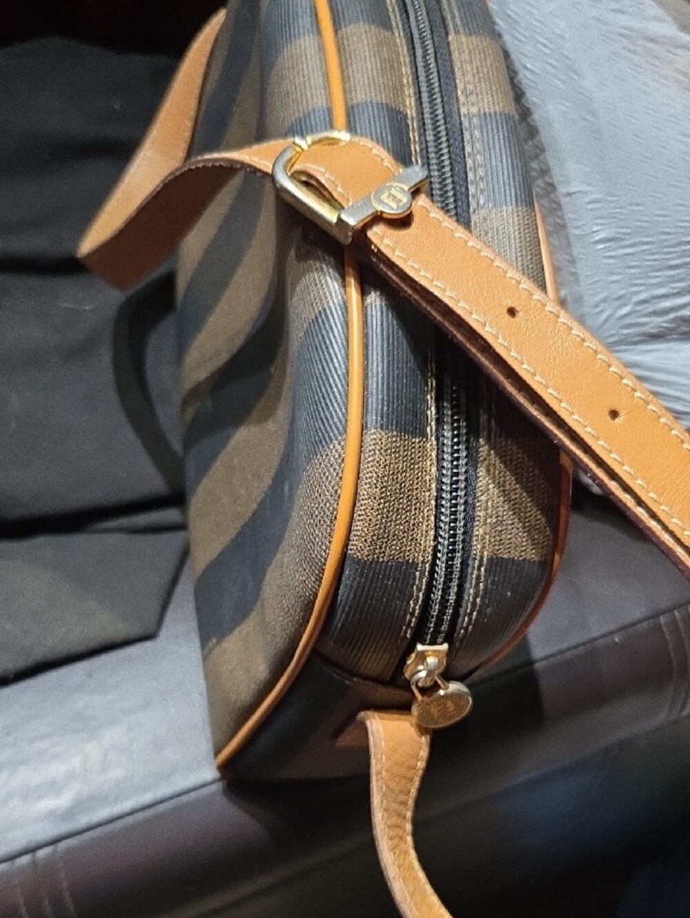 Fendi Brown and Tan Striped Canvas Messenger Bag - Picture 6 of 11